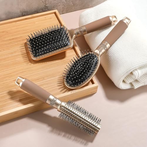 Image of FWQPRA Hair Brush for Women and Men, 3Pcs Paddle Brush Detangling Brush Hair Comb Set for Long Thick Thin Curly Hair, Hairbrush Great On Wet or Dry,(Gold)
