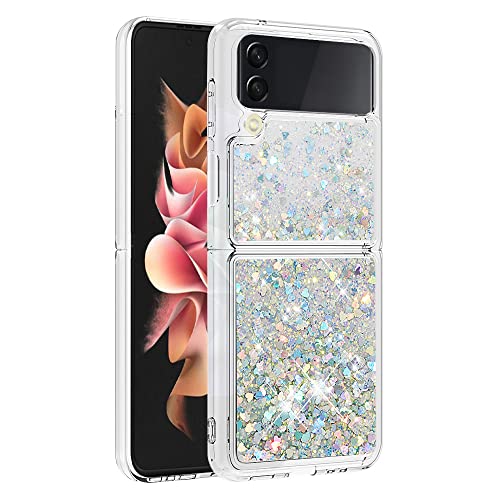 Rubber Case Liquid Compatible with Samsung Galaxy Z Flip 4 5G, Bling Flowing Liquid Floating Sparkle Colorful Glitter Waterfall Soft Bumper Cushion Phone Case Compatible with Samsung Galaxy Z Flip 4