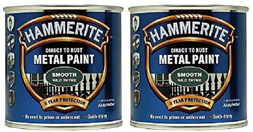 Hammerite Smooth Wild Thyme Direct To Rust Paint For Metal Restore 250ml x 2