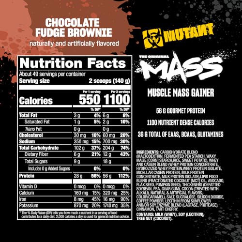 Image of Mutant Mass Weight Gainer Protein Powder - High Calorie Protein for Lean Mass, Muscle Build, & Bulking - 5 Pound - Chocolate Fudge Brownie