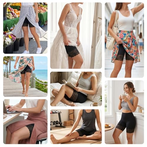 Image of ZENUTA 3pcs Lace Slip Shorts for Under Dresses Women, Anti Chafing Shorts Women, Bloomers Boyshorts Panties Lace leggings