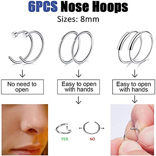 Jconly Nose Piercing Kit - 20G Professional Piercing Kit for Nose with Surgical Steel Catheter Piercing Needles and Piercing Clamps(Silver)