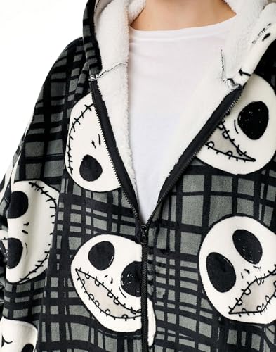 Disney The Nightmare Before Christmas Adults Wearable Blanket Hoodie | Black NMBC Zip Hooded Fleece with Jack Character Print4