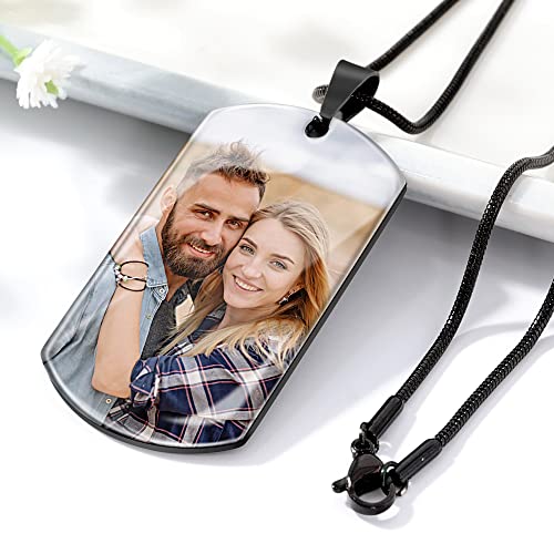 Bivei Personalized Photo Dog Tag Necklaces, Custom Engraved Text Stainless Steel Pendant Necklace With Picture For Men & Women(Black Dog Tag) #TOP4
