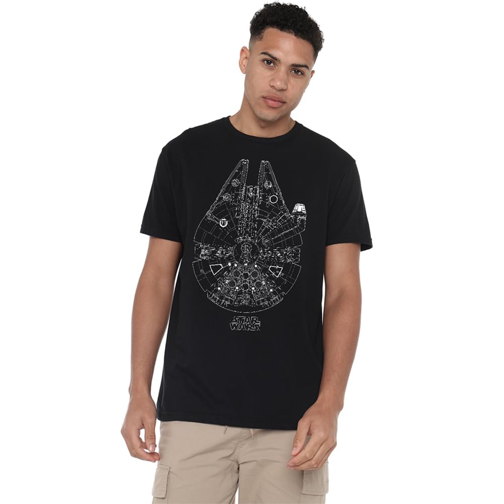 Star Wars Men's Millenium Lines T Shirt, Black, M UK