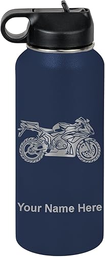 Miniatura 52 de LaserGram Botella de agua personalizada, bicicleta deportiva, acero inoxidable de doble pared aislada al vacío con popote superior, regalo grabado