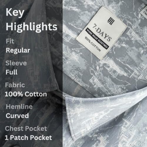 Image of 7-DAYS Men's Premium Printed Shirt - 100% Cotton, Regular Fit, Full Sleeve, with Pocket - Versatile for Formal Occasions and Casual Wear