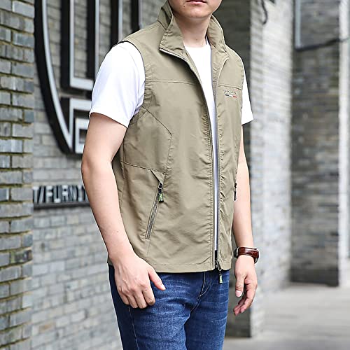 Image of Men's Running Vest Outerwear Lightweight Sleeveless Photography Workwear Vest Running Stretch Waterproof Vests(Khaki US X-Large)