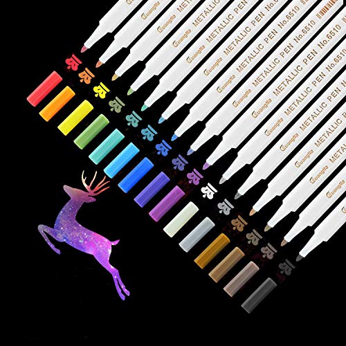VAKKI Rotuladores metálicos, bolígrafo metálico Conjunto de 15 colores surtidos para álbum de fotos Dibujo DIY Tarjeta de regalo de felicitación de cumpleaños Fabricación Pintura Cover