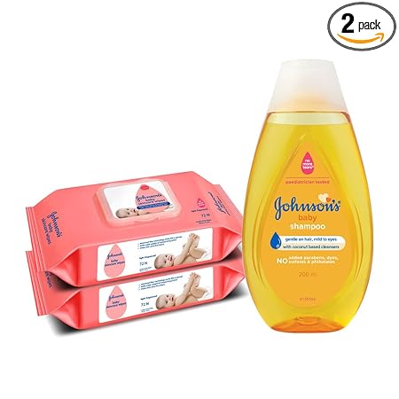 Johnson's Baby Skincare Wipes With Lid, 72s Twin Pack & Johnson's Baby No More Tears Shampoo 200ml