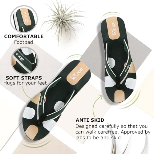 Image of Doctor Walk Comfort Flip Flops, Green and White, Anti-Skid Sole with Soft Straps Slipper for Women's