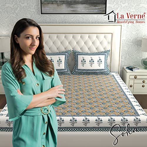 Image of La Verne140 TC 100% Cotton King Size Jaipuri Rjasathani Print Bedsheet with 2 Pillow Covers