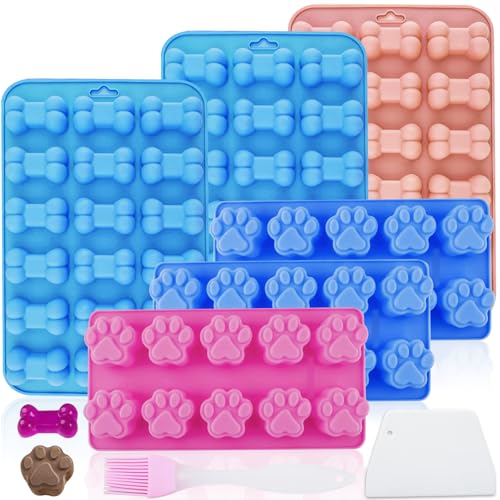 Backmatte Hundekekse, 6 Stück Hundeleckerli Silikonform, Backmatten Für Hundeleckerlies Mit Bürste Und Schaber, Bpa-Frei, Antihaftbeschichtung, Für Diy Hundeleckerlis, Schokolade, Kekse, Eiswürfel