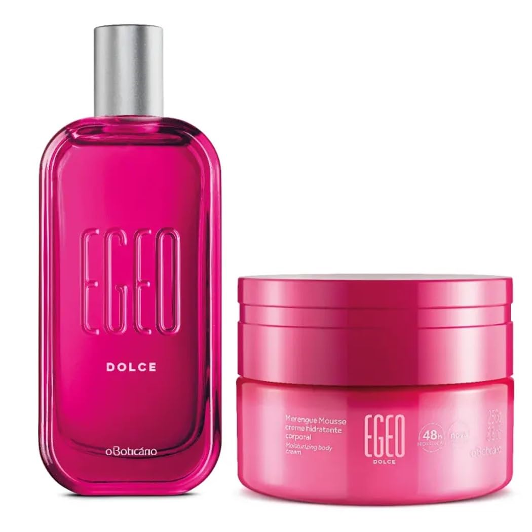 O Boticário Egeo Dolce - Set regalo da donna, profumo EDT + mousse per il corpo | Profumo EDT 90 ml + mousse corpo 250 g, aroma Gourmand orientale, fragranza gelato di lampone e cotone di zucchero, vegano