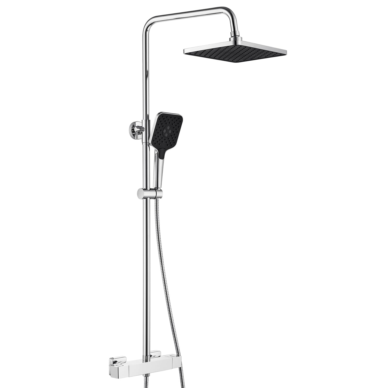 Auralum Colonna Doccia con Miscelatore Termostatico, Miscelatore Doccia Esterno, Saliscendi Doccia con Soffione Doccia 30*19cm e Doccetta 3 Getti, Saliscendi Doccia Altezza Regolabile 90-125cm, Cromo