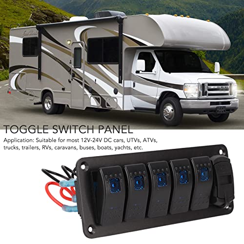 Panneau d'interrupteurs à bascule 5 gangs double USB voltmètre LED accessoire bateau - 6