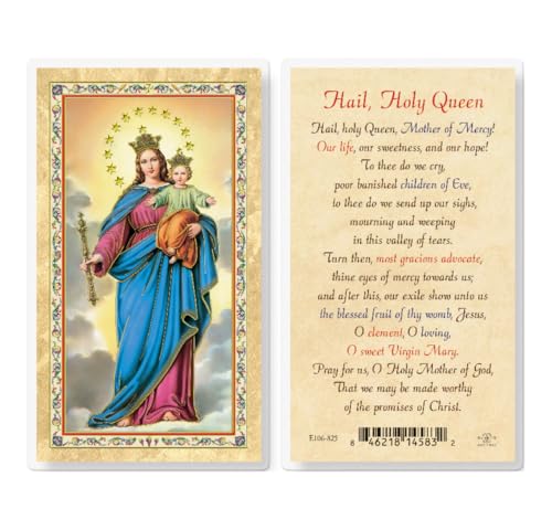 Hirten Hail Holy Queen Laminated Catholic Prayer Card, Single Card – Pocket Marian Devotional for Comfort & Daily Prayer