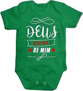 Body infantil Evangélico Deus Cuida De Mim - Algodão Cor:Verde;Tamanho:GG