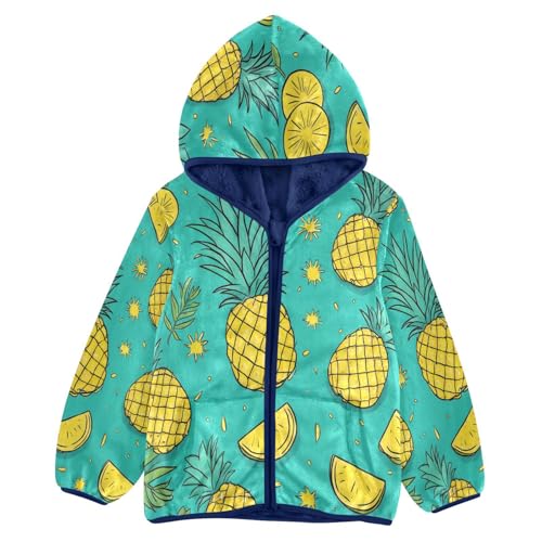 Summer Pineapple Slices Toddler Fleece Jacket Girl Boys Hooded Fleece Jacket Coat Warm Outwear Zip-up 3-10T