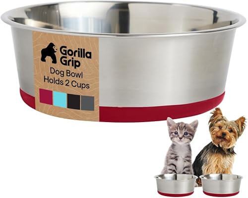 23% off deal for GORILLA GRIP Dog Bowl, Food Grade Stainless Steel Water Bowls, 2 Cup Red on Amazon