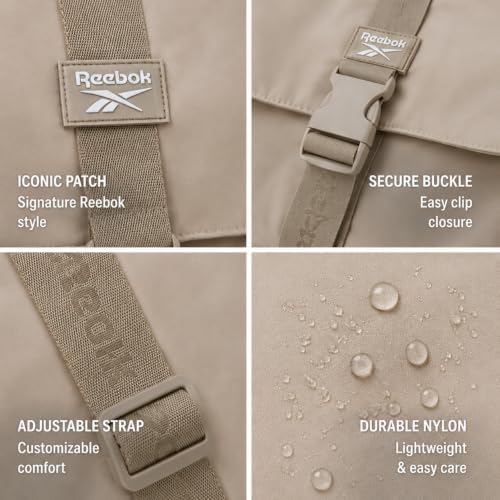 Image of Reebok Womens Small Crossbody Bag Lightweight Nylon Purse Adjustable Strap | Quilted Washed Fabric, Roomy Interior with Handy Pockets, Wear Over Shoulder or Across Body, Great for Daily Travel