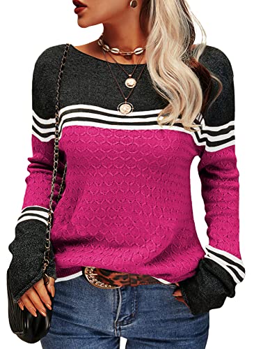 Image of Danedvi Womens Fall Fashion 2026 Sweaters Colorblock Lightweight Striped Crewneck Winter Trendy Pullover Tops