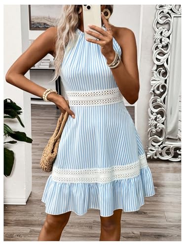 Image of Floerns Women's Contrast Lace Sleeveless Halter Dress Backless Vacation A Line Dress