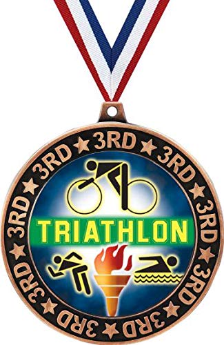Triathlon 3rd Place Perimeter Medal Bronze, 2.75" Triathlon Prizes, Kids