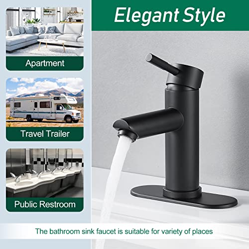 Black Bathroom Faucet Single Hole Rv Bathroom Faucet Stainless Steel Bathroom Sink Faucet 1 Hole With 3 Hole Deck Plate，Water Supply Lines With Cupc Certification #TOP3