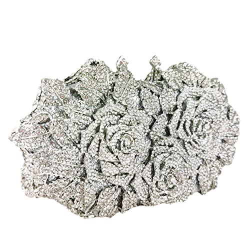 Image of Boutique De FGG Mini Flower Evening Bags For Women Formal,Party Rhinestone Clutch Purses,Wedding Floral Crystal Clutch Bag