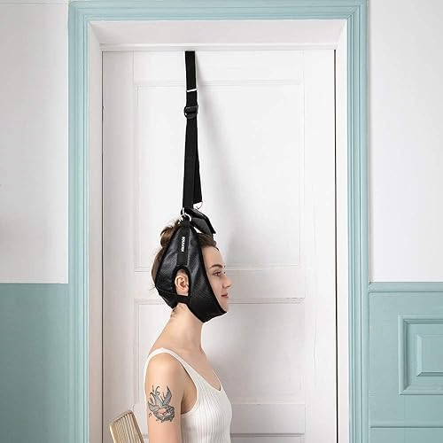 soulern Dispositivo de tracción de cuello para uso doméstico, hamaca de cuello portátil para dolor de cuello, dispositivo de tracción cervical sobre