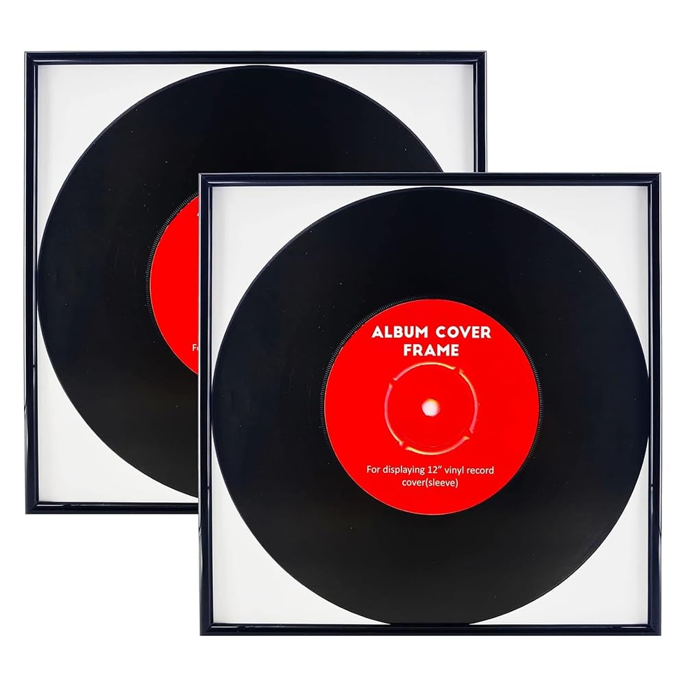 UDSKNV[KSL Display Vinyl LP Covers 12" X 12", Includes Hanger- Black Music Record Album Frame(2-Pack)