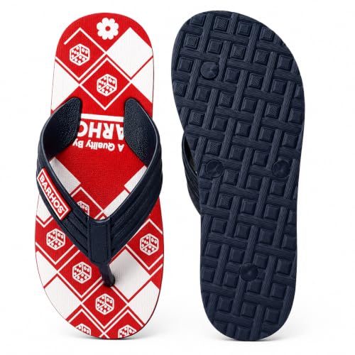 Image of BARHOS Men's Printed Flip Flops Comfortable Casual Lightweight Slippers | Casual Slippers, Dice Print Design, Navy Blue Straps, Non-Slip Sole, Comfortable Fit
