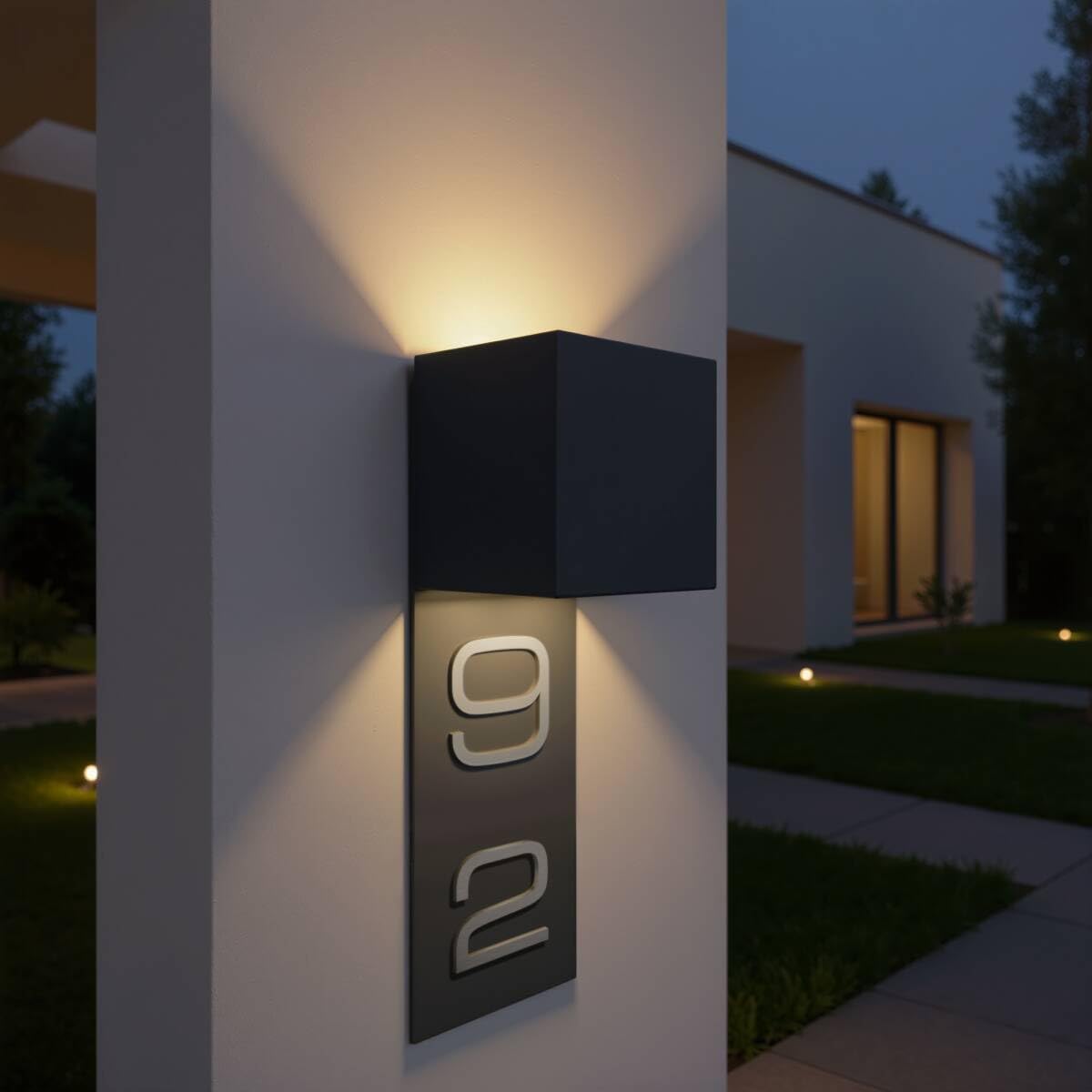 Metzler LED Hausnummer Lumic – Außenleuchte mit integrierter Hausnummernschild, Anthrazit RAL 7016, 10x10x30 cm