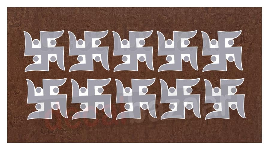 Simple Swastik Self Adhesive Paper Sticker Waterproof Precut Peel and Stick, 6 Inch Grey, Pack 10 Pcs (Code 17.8)