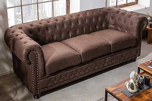 Riess Ambiente Chesterfield 3er Sofa 200cm Vintage braun 3-Sitzer mit Knopfheftung und Federkern Couch Dreisitzer Couch – Bild 3