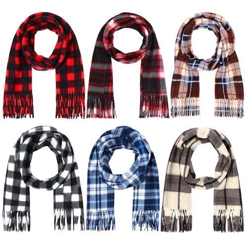 6 PCS Buffalo Plaid Scarf Winter Buffalo Check Scarves Warm Long Blanket Scarf for Men Women Boys Girls Christmas Gifts