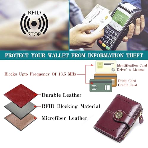Image of SENDEFN Small Womens Wallet Leather Bifold Card Holder RFID Blocking with Zipper Coin Pocket