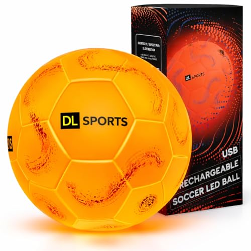 DL Sports Ballon de Foot Lumineux LED Rechargeable – Ballon Foot Enfant Extérieur Reflechissant – S’Allume la Nuit en Fluorescent – Idée Cadeau...