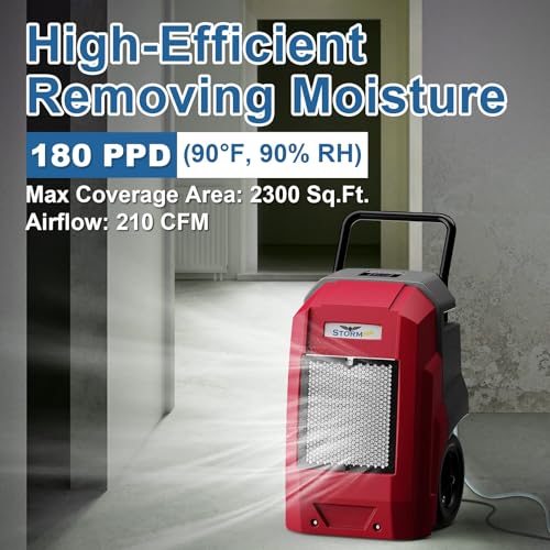 Image of ALORAIR 180 PPD Commercial Dehumidifier with Pump, LGR Technology, Heavy-duty for Water Damage Restoration, Flood Cleanup and Basements, 6-Year Warranty, Storm Pro (Red)