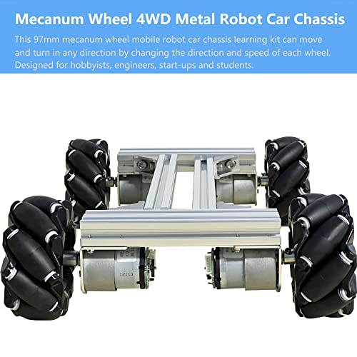 Image of Mecanum Wheel 4wd Metal Robot Car Chassis Control Learning Kit for Arduino Raspberry Pie Microbit with DC Encoder Motor, DIY Steam AGV ROS AI Move Education Platform Robotic Functional Model Silver
