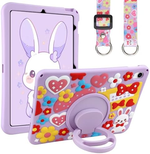 Coolden for Samsung Galaxy Tab A9 Plus Case 11 inch 2023 for Samsung A9 Plus Tablet Case with Shoulder Strap & Rotating Stand Rabbit Cute Cartoon 3D Kawaii Tablet Cover for Kids Girls Purple