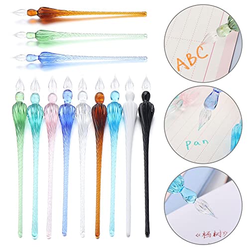 9Pcs Handmade Glass Dip Pen Crystal Glass Signature Pen Calligraphy Glass Pen Vintage Dip Ink Pen For Writing Drawing Signatures Calligraphy #TOP5