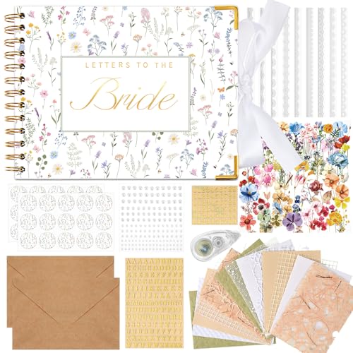 Humyoun Wedding Guest Book Letters to The Bride Scrapbook Wedding Memory Book Bridal DIY Blank Paper Scrapbook Photo Album Guest Sign with Pearl Stickers(8.5 x 7 Inch Wildflower Colorful)