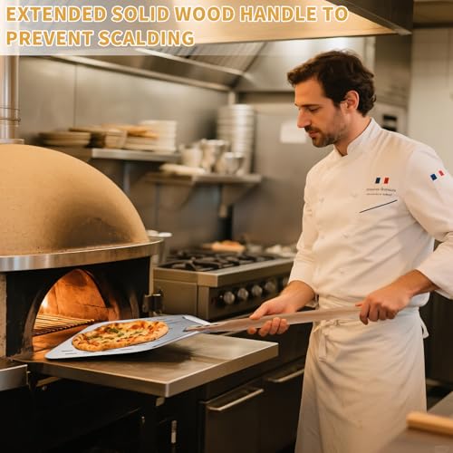 Miniatura 5 de Zosenyer Pala Para Pizza Con Mango De Madera De 43cm, Pala Perforada De Aluminio Antideslizante Resistente Al Calor Para Transferir Pizzas Y Pan