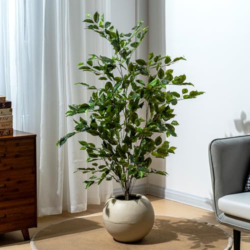 Bailikang Artificial Ficus Tree Indoor 4ft, Large Potted Faux Tree with Realistic Silk Leaves...