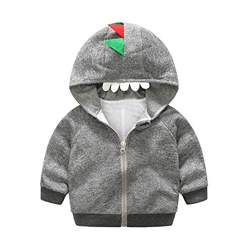 Baby Boys Long Sleeve Dinosaur Jacket Clothes Toddler Zip-up Hoodies Sweatshirt Cardigan Outwear Grey 80