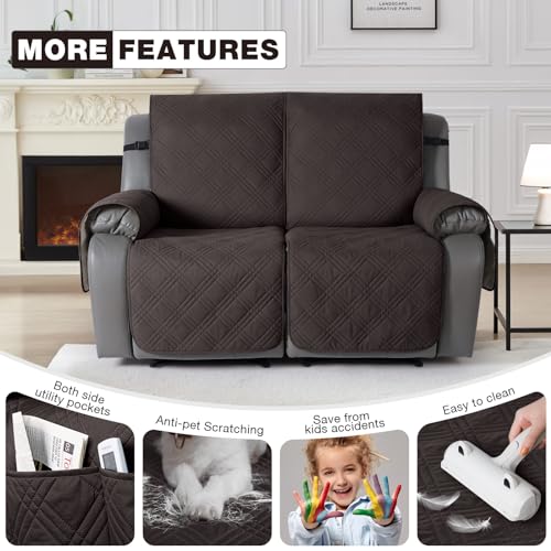 Image of TAOCOCO 100% Waterproof Loveseat Recliner Cover, Non Slip Split Loveseat Covers for Reclining Loveseat with Elastic Straps, Washable Recliner Chair /Furniture Protector for Kids Pets(2 Seater, Coffee)
