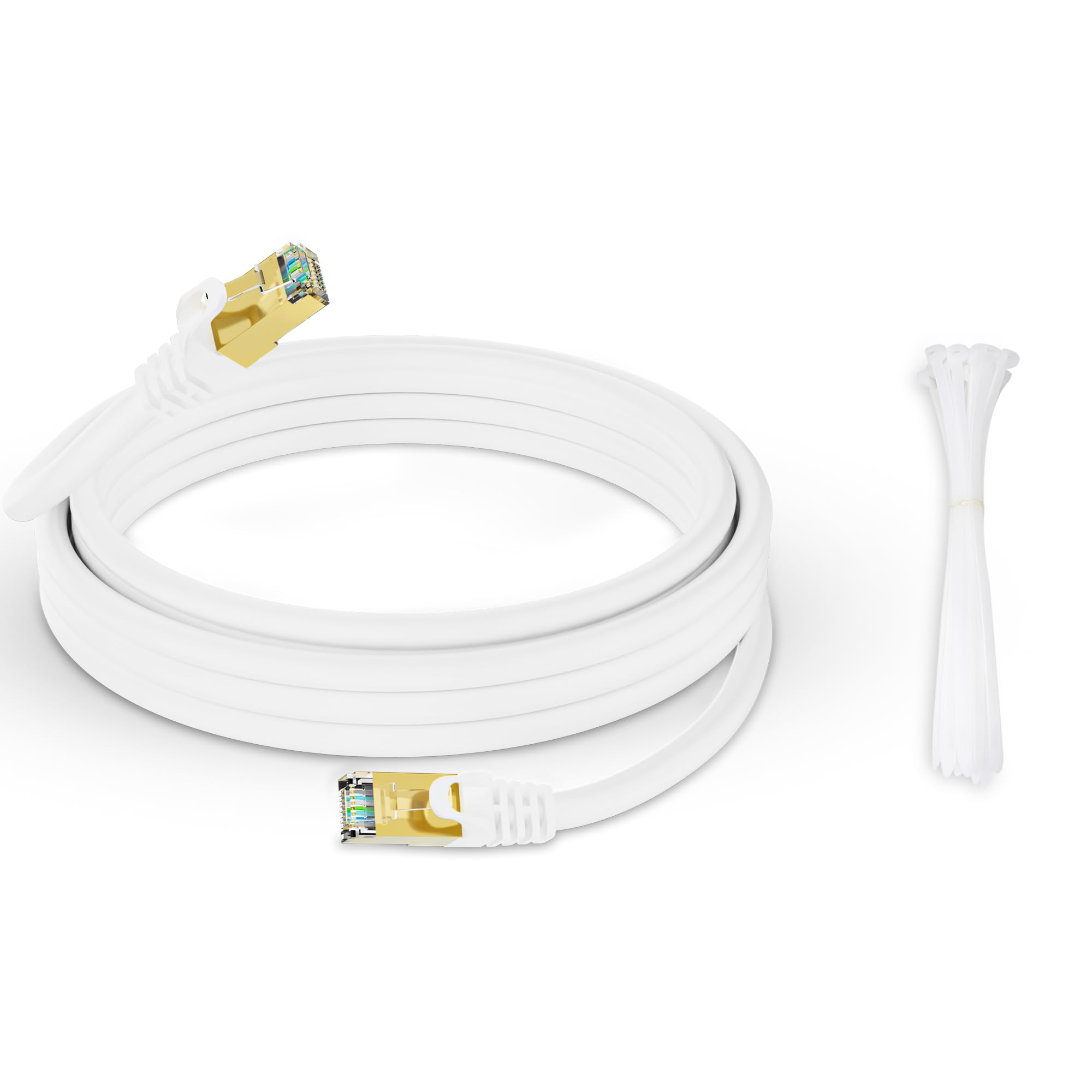 Werkybay 15m CAT 7 Patchkabel Netzwerkkabel,10 Gigabit 600MHz Highspeed LAN-Kabel&RJ45 Ethernet Kabel(Weiß Wasserfest S/FTP), für Router, Modem, PC, Switch, Patchpanel, Server usw.+25 Kabelbinder
