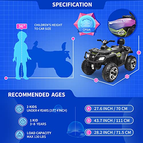 Joywhale 24V Kids Ride On 2 Seater Atv Car 4Wd Quad Electric Vehicle Easy-Drag 4-Wheeler, With 4X75W Powerful Engine, Big Battery, Metal Suspension, Soft Braking, Music, 2023 New Model, Bw-A20S #TOP5